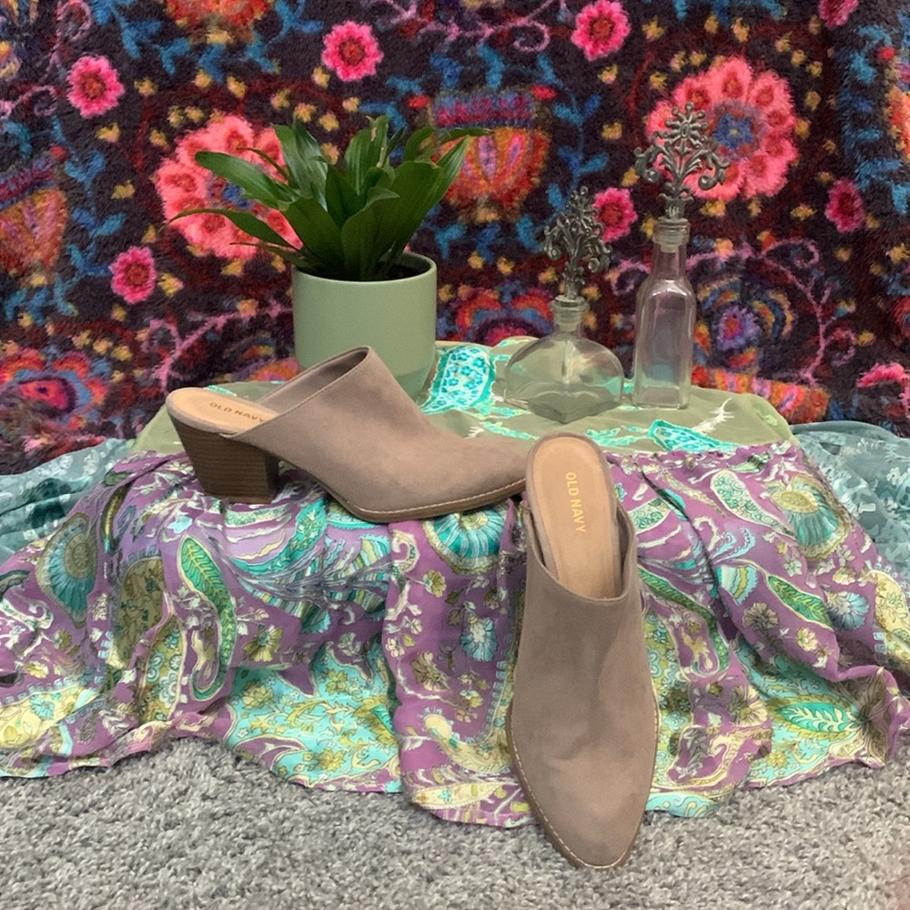 Old Navy Tan Mules with Suede Finish - Picture 2 of 3
